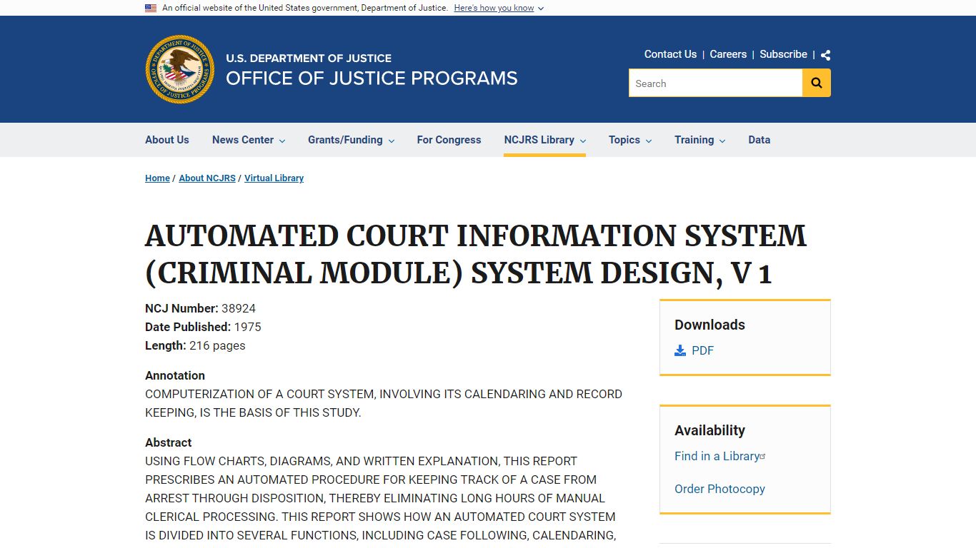 AUTOMATED COURT INFORMATION SYSTEM (CRIMINAL MODULE) SYSTEM DESIGN, V 1 ...